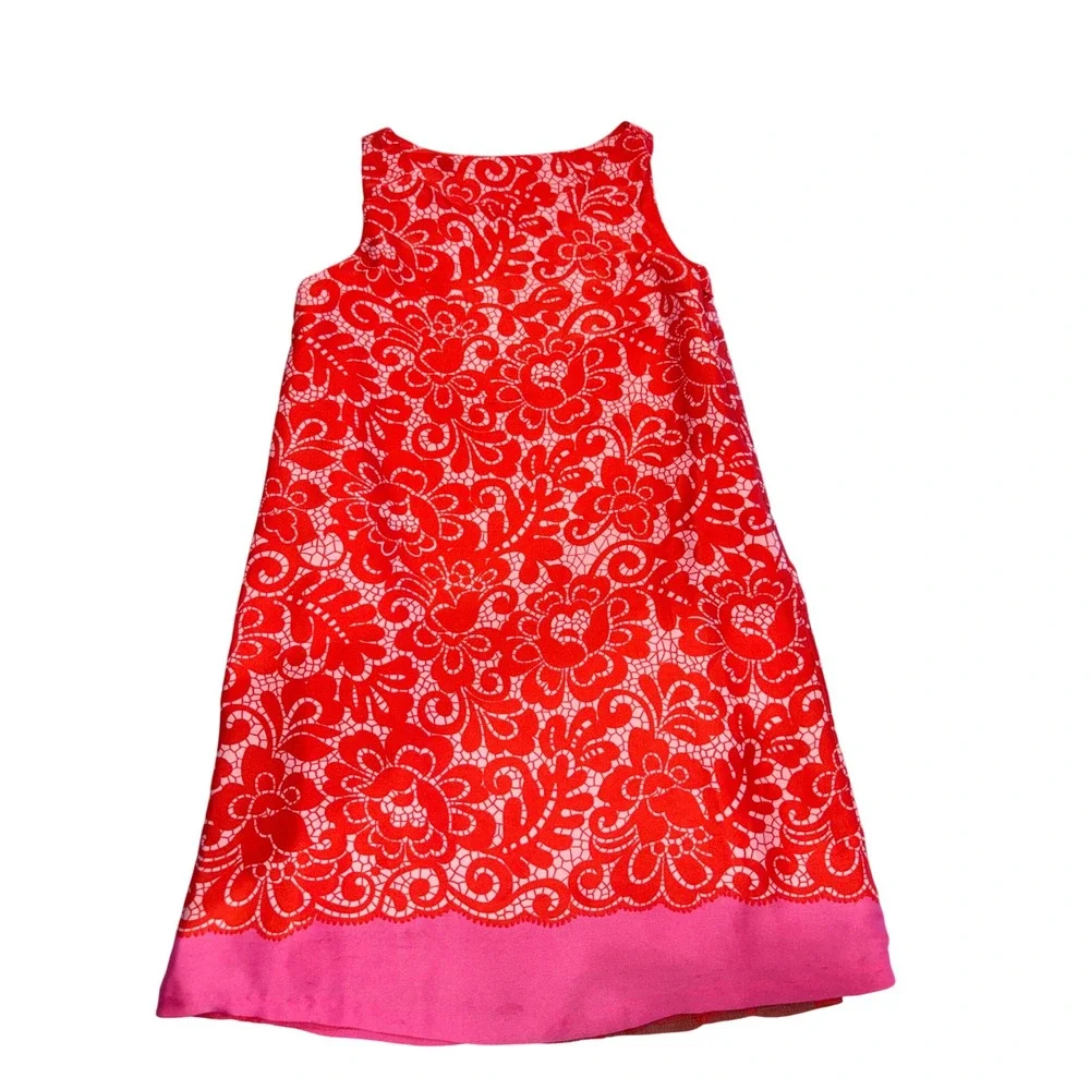 Gap Kids Floral Pink/Red Silky+Lace Hem Sleeveless Dress Girls Size 6-7
